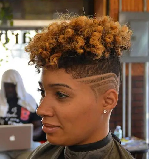 Curly top fade and dye for women